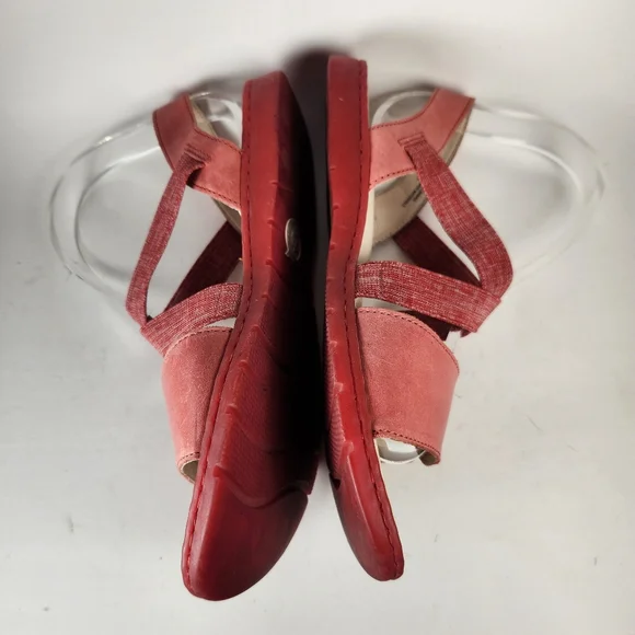 BORN Women's Dark Rose Sandal Size 10 Sling Back Leather Wedge Open Toe Shoe - Picture 4 of 10